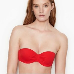VICTORIA'S SECRET 2pc Bandeau Bikini Top & Brazilian Bottom in Cheeky Red 32C/M